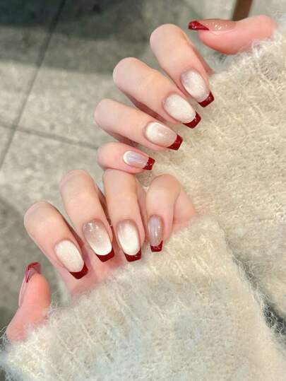 10 قطع أظافر طراز كلاسيكي بتصميم عين القطة اللون البوردو، مصنوعة يدويًا، أظافر عيد الحب البسيطة، أظافر رأس السنة الجديدة، أظافر أكريليك جاهزة للصق، أظافر طويلة وصندوقية مزيفة، مستلزمات أظافر DIY، قابلة لإعادة الاستخدام