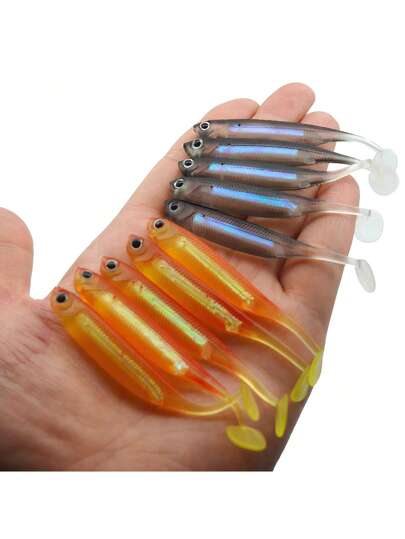 طعم سمكة نمط الناعم ذات الذيل على شكل T بطول 7.5 سم و2.2 جرام ، مطلي بالفويل الألومنيوم متعدد الألوان ، طعم PVC الواقعي الناعم ، اكسسوارات صيد السمك ، أدوات صيد السمك ، ذيل على شكل T مع شرائح نمط المتذبذبة