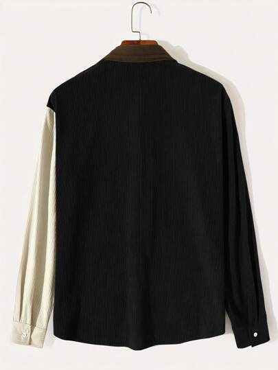 سترة رجالية من الكوردروي بألوان متباينة في الياقة والألواح، موضة كاجوال للارتداء اليومي، أكمام طويلة، مناسبة للخريف