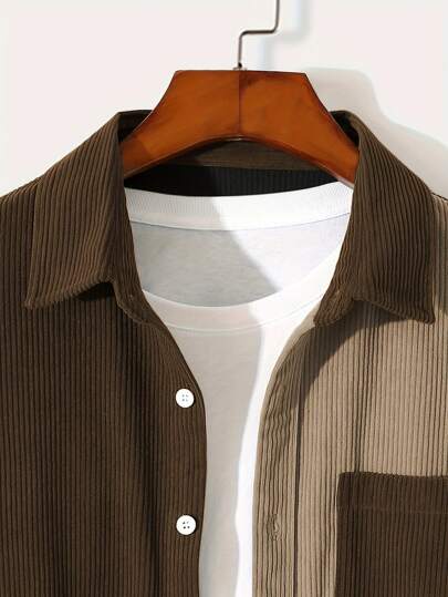 سترة رجالية من الكوردروي بألوان متباينة في الياقة والألواح، موضة كاجوال للارتداء اليومي، أكمام طويلة، مناسبة للخريف