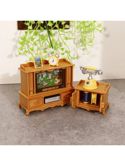 طقم أثاث لعبة بيت الدمية للأطفال مع ملحقات بيت الدمية المصغرة، بما في ذلك غرفة المعيشة والأريكة والتلفاز والثلاجة، ديكور مشهد دمية مصغر، اكسسوارات منزلية صغيرة للأولاد والبنات