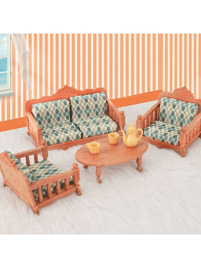 طقم أثاث لعبة بيت الدمية للأطفال مع ملحقات بيت الدمية المصغرة، بما في ذلك غرفة المعيشة والأريكة والتلفاز والثلاجة، ديكور مشهد دمية مصغر، اكسسوارات منزلية صغيرة للأولاد والبنات