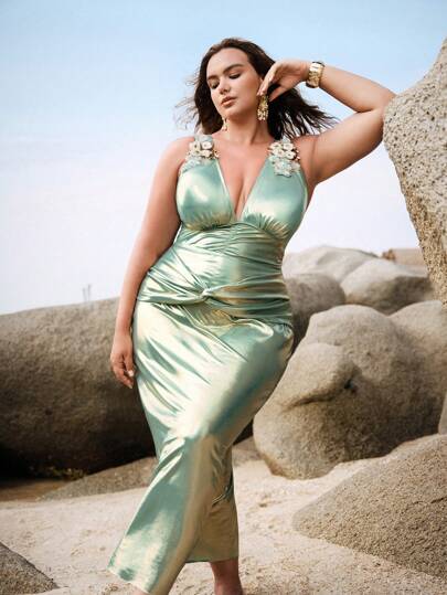 Swim Oasis مجموعة ملابس شاطئ للسيدات بحجم كبير قطعتين، بدلة السباحة قطعة واحدة بياقة على شكل حرف V مع تنورة مطابقة كستر، للاستخدام اليومي الصيفي