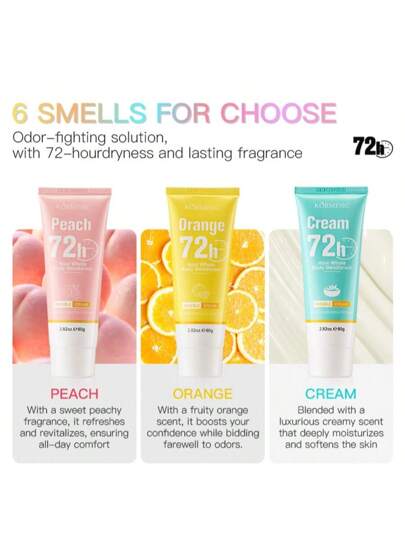 كريم جسم مدة 72 ساعة باللون البرتقالي/الخوخي، يزيل الرائحة بفاعلية، يحافظ على جفاف الجسم وإنتعاشه، له عطر يدوم لمدة تصل إلى 72 ساعة، يصلح ويضيء البشرة | لا يترك بقع، هدية للنساء، هدية العطلات، منتجات العناية بترطيب البشرة