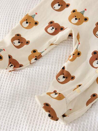 SHEIN مجموعة من قطعتين للأطفال الرضع الأولاد من إنتاج دوزاموتور: جمبسوت قطنية مزخرفة برسم الدبدوب مع كابات وبنطلون، أطقم ملابس قطنية مريحة وكاجوال