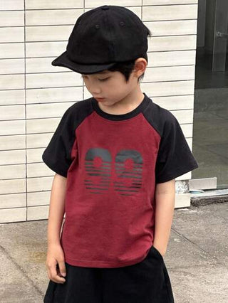 DAZY قميص تي شيرت كاجوال أكمام قصيرة للأولاد ذو تصميم كتلة الألوان مع طباعة الأرقام