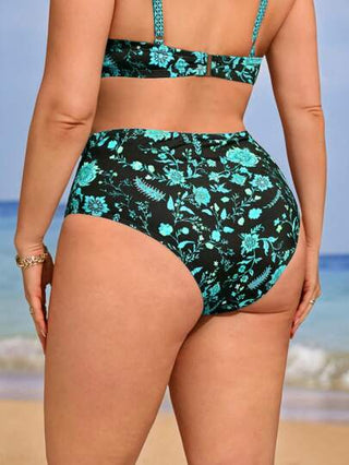 Swim Lushoire بيكيني سفلي بطبعة زهور للسيدات ذوات القامة الممتلئة ذو خصر مرتفع بتصميم بسيط وأنيق