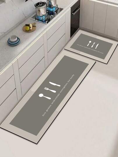 قطعة واحدة سجادة مطبخ من الديتوميت عالية الجودة ذات تصميم مبتكر لأدوات المائدة باللون الرمادي الأنيق، بطراز حديث وبسيط، وسادة مانعة للتعب في المطبخ، سجادة امتصاص مصنوعة من المطاط السيليكون للمطبخ والحمام ومدخل المنزل وغرفة الغسيل وغيرها.