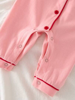 SHEIN طقم رومبر ولباس نوم للمولود الجديد الفتاة، بنطلون طويل أنيق مطرز برسومات الكرز، قطعة واحدة من القطن اللطيف مناسب للبشرة
