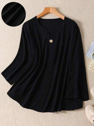 SHEIN JORESS قميص كاجوال مضيء من قطن ممزوج للنساء ذوي الحجم الكبير
