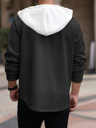 Manfinity Homme جاكيت ذات طية واحدة مع جيب وقبعة للاستخدامات للرجال بأكمام طويلة