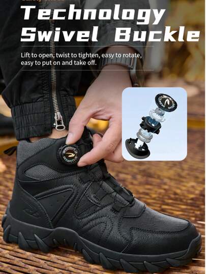 بوت سلامة رجالية بوت عمل مقاومة للصدمات، مقاومة للماء والانزلاق وقوية، بوت أمان للصناعة والبناء مقاومة للانفجار، بوت قتالية سوداء مربوطة مقاومة للتشوه والتثقيب، بوت حماية عمل مقاومة للانزلاق وللتآكل للرجال والنساء