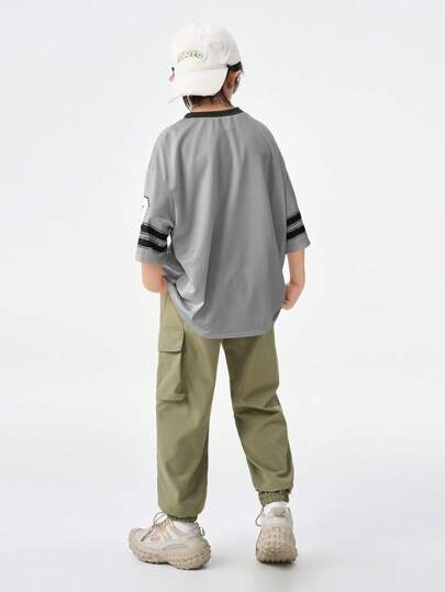 Coolane Kids تي شيرت تيشرت قصير الأكمام بطباعة بسيطة للمراهقين في الربيع/الصيف