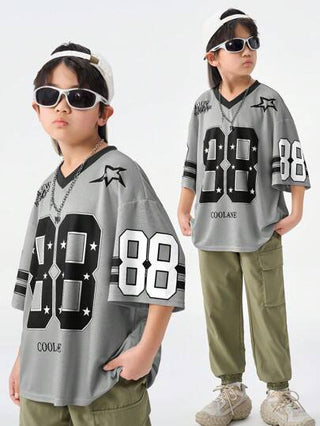 Coolane Kids تي شيرت تيشرت قصير الأكمام بطباعة بسيطة للمراهقين في الربيع/الصيف