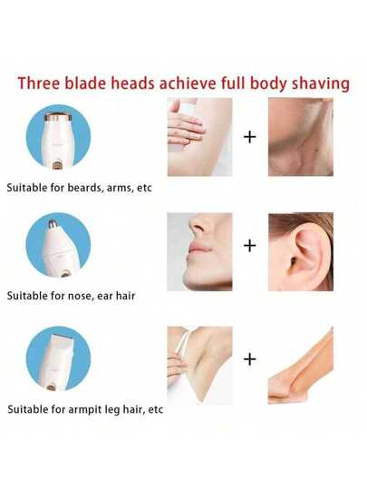 ماكينة حلاقة كهربائية قابلة للشحن ثلاثية الاستخدامات، ماكينة تشذيب وإزالة الشعر ، صغيرة وملائمة، وذات ألم بسيط لحلاقة الوجه والحواجب والأنف والساقين والذراعين واللحية، هدية مثالية للأصدقاء والحبيبات وأعياد الميلاد، مناسبة للمنزل والسفر، ببطارية 150...