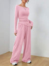 SHEIN EZwear طقم بلوزة بأكمام طويلة وبنطلون كاجوال للنساء في الربيع والخريف
