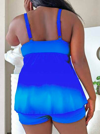 SHEIN Swim Curve مجموعة ملابس سباحة تانكيني حالتر ذات درجتي لون للمرأة المقاسات الكبيرة