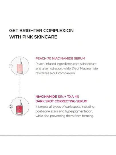 مصل ثنائي وردي 10٪ نياسيناميد + 4٪ حامض ترانكساميك، مصل 70 نياسيناميد الخوخي/ ترطيب وتنعيم البشرة الحساسة/ مصل لترطيب وتفتيح البشرة، العناية اليومية بالبشرة الجميلة (1.01 أونصة سائلة)