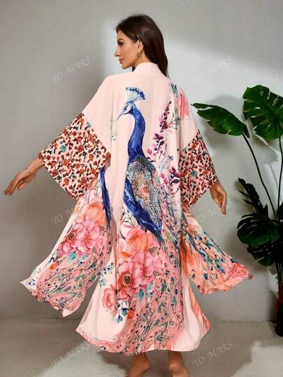 كيمونو بخط طويل وفينتاج كبير الحجم,قبعة فضفاضة مقاس كبير غطاء صيفي للشاطئ للملابس السباحة