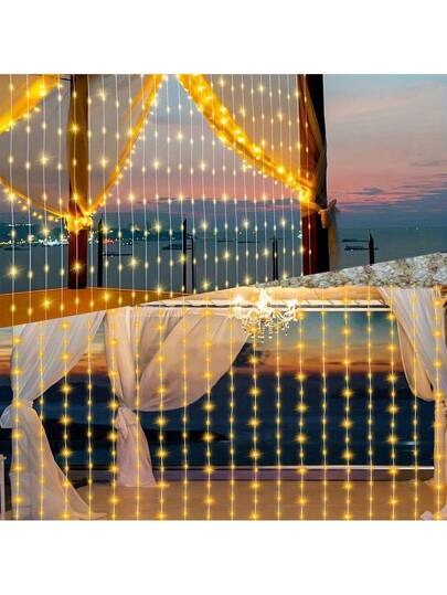 أضواء ستارة شمسية 300 ليد بشكل شلال بها 8 أوضاع بجهاز تحكم عن بعد قابلة للشحن عبر USB قابلة للتعتيم بمؤقت، أضواء نجمية خيالية لأعياد الشتاء والمظلات والأعراس والنوافذ الخارجية