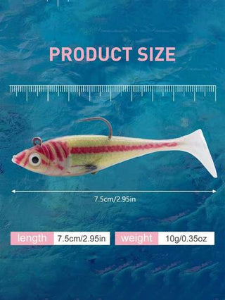 GOTURE جوتشور 5 قطع طعم ناعم ذي ذيل T مطبوع ثلاثي الأبعاد بقلب من الرصاص، له عيون سمكة واقعية، وخطاف قوي الاختراق، وحركة سباحة مستقرة، مناسب لصيد السمك المفترس والقاع