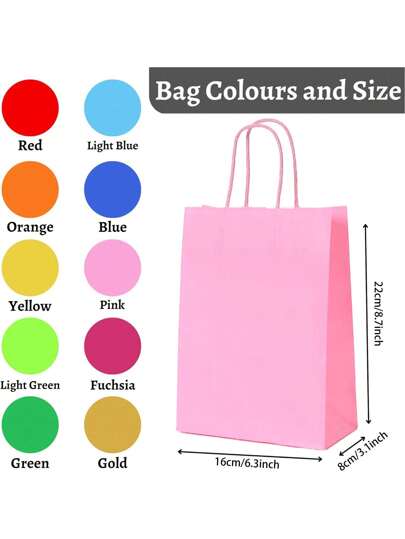 10 حقائب ورقية صغيرة بألوان نمط ، حقائب الهدايا والأشغال اليدوية من ورق الكرافت مع مقابض ملتوية لحفلات الأعياد والاحتفالات وأعياد الميلاد والهالوين والعيد والزفاف 22 * 16 * 8 سم