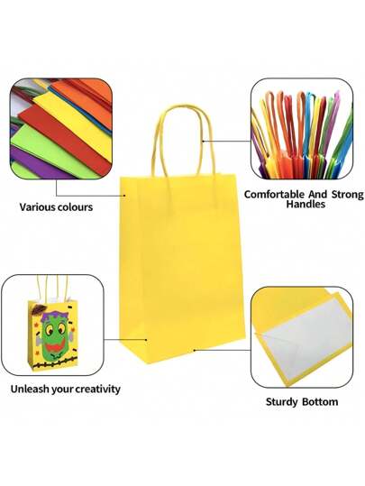 10 حقائب ورقية صغيرة بألوان نمط ، حقائب الهدايا والأشغال اليدوية من ورق الكرافت مع مقابض ملتوية لحفلات الأعياد والاحتفالات وأعياد الميلاد والهالوين والعيد والزفاف 22 * 16 * 8 سم