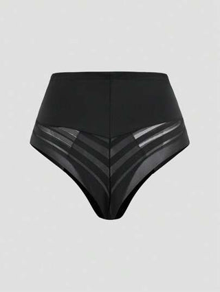 Shape قطعة سفلية شفافة لتشكيل الجسم ذات لون أحادي مصنوعة من قماش الشبكي المقطع بتصميم ذو خصر عالي، سروال