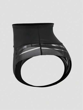 Shape قطعة سفلية شفافة لتشكيل الجسم ذات لون أحادي مصنوعة من قماش الشبكي المقطع بتصميم ذو خصر عالي، سروال