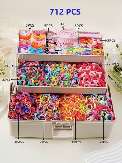 مجموعة 712 قطعة من كبكات الشعر والإكسسوارات على شكل فراشات ملونة، صندل الأميرة البسيطة، ربطات شعر، مشط، فرشاة تدليك، مناسبة للفتيات المراهقات لاستخدامها اليومي أو كهدية