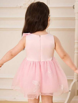 فساتين بيبي Glamorique Kids فستان صيفي بدون أكمام للبنات مع زخارف فراشة وتصميم شبكي متعدد الطبقات
