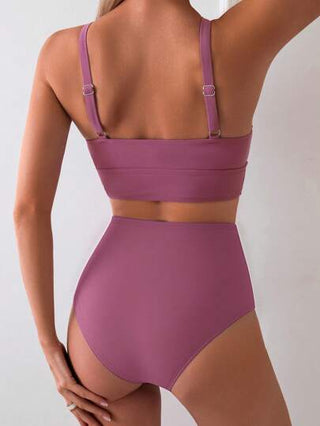 طقم تانكيني حريمي Swim Basics طقم سراويل بخصر عالي أسود وبيكيني للنساء، قطعتان للارتداء اليومي والعطلات
