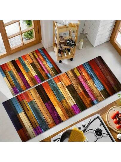 حصيرة ألوان الخشب 1 قطعة لأرضية المطبخ، حصيرة أرضية الحمام ، حصيرة أرضية للمطعم الداخلي، سجادة خارجية، حصيرة حمام مانعة للانزلاق ، حصيرة أرضية الحمام والتواليت المنزلية