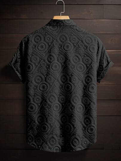 Manfinity Homme قميص رجالي قصير الأكمام ذو لقطة مطبوع بنقشات زهرية ثلاثية الأبعاد على قماش محبوك ثلاثي الأبعاد، مناسب كهدية لأصدقاء وحبيب