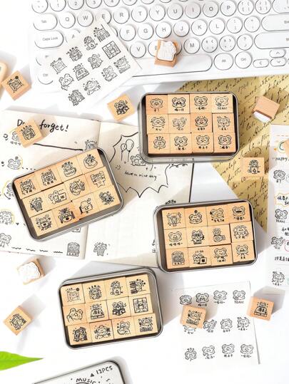 12 قطعة/علبة طابع خشبي مزخرف بنمط الدب العتيق، مجموعة مختلفة من أنماط الحيوانات المتنوعة، تصميم مطبوع يدويًا ، طوابع خشبية محفورة بعناية مناسبة للحرف اليدوية ، ألبوم الصور ، اليومية ، الزخرفة اليدوية DIY ، هدايا راقية للأصدقاء