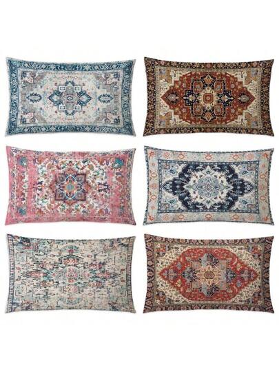 6 أغطية سادة فاخرة للوسائد أسلوب بوهيمي، 45 سم * 45 سم لغرفة المعيشة والأريكة والسرير، أغطية وسائد للديكور الخارجي، ديكور مزرعي مستطيل 18 * 18 بوصة (نمط من الجهتين), ديكور المنزل ديكور غرفة المعيشة