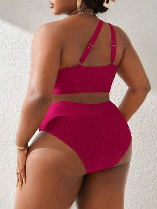 Swim Basics ملابس السباحة بشورت مشدود ومكشوف الظهر وأعلى بياقة غير متماثلة لأحجام كبيرة للصيف