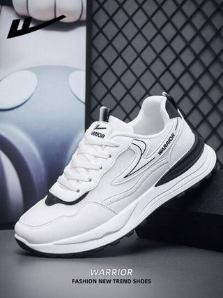 WARRIOR زوج من أحذية رياضية كاجوال بسُمك في الأرضية، وبرباط، قاعدة لينة، أحذية رياضية منخفضة القمة لمشاة خريجي السببة موحد اللون الجذابة اللون ذات أرضية لينة مناسبة للتزلج وأنشطة خارجية، أحذية رياضية جلدية منخفضة القمة للرجال