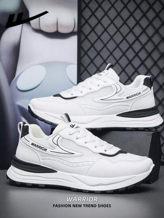 WARRIOR زوج من أحذية رياضية كاجوال بسُمك في الأرضية، وبرباط، قاعدة لينة، أحذية رياضية منخفضة القمة لمشاة خريجي السببة موحد اللون الجذابة اللون ذات أرضية لينة مناسبة للتزلج وأنشطة خارجية، أحذية رياضية جلدية منخفضة القمة للرجال