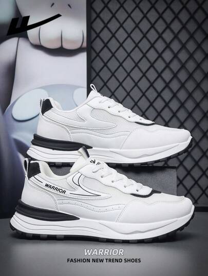 WARRIOR زوج من أحذية رياضية كاجوال بسُمك في الأرضية، وبرباط، قاعدة لينة، أحذية رياضية منخفضة القمة لمشاة خريجي السببة موحد اللون الجذابة اللون ذات أرضية لينة مناسبة للتزلج وأنشطة خارجية، أحذية رياضية جلدية منخفضة القمة للرجال