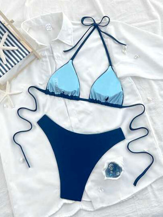 Swim بيكيني بشريط معقود للظهر مكشوف لسيدات باللون الأحادي للشاطئ والعطلات