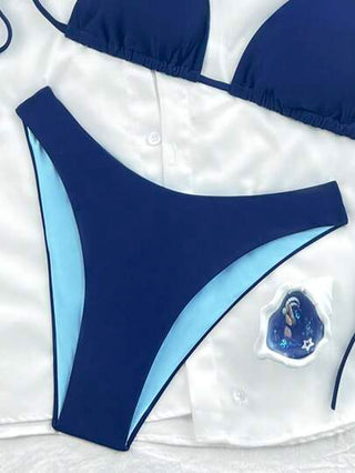 Swim بيكيني بشريط معقود للظهر مكشوف لسيدات باللون الأحادي للشاطئ والعطلات