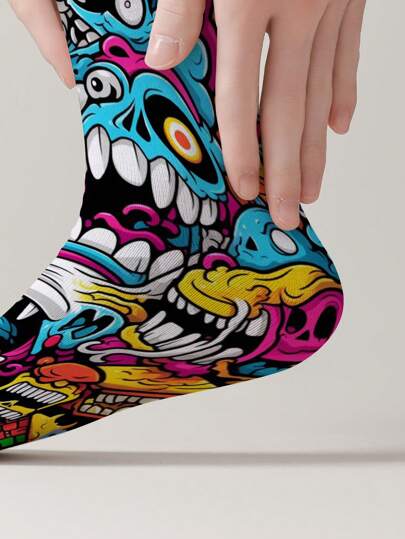 زوج جوارب منتصف الساق مطبوعة بطباعة رقمية ثلاثية الأبعاد 360 درجة، يناسب الجنسين، جوارب مريحة وقابلة للتنفس بطراز الشارع الفني، مناسبة لجميع المواسم، مناسبة للعطلات والهدايا والعطلات