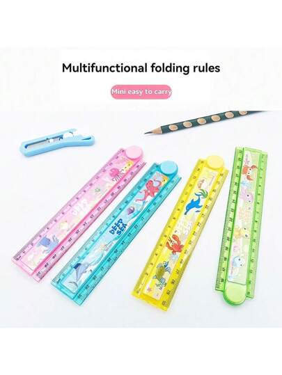 أدوات مكتبية ومدرسية 1قطعة / 4 قطع مسطرة قابلة للطي بتصميم كرتوني إبداعي بطول 30 سم (11.81 بوصة) مصنوعة من البلاستيك بخطوط متموجة وأنماط هندسية، مناسبة للطلاب والرسم