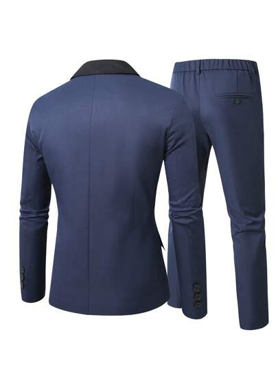 Manfinity Mode بدلة رجالية من قطعتين بالوان مغايرة، جاكيت بياقة متباينة وأكمام طويلة، وبنطلون، مجموعة ملابس رسمية للسفر والعمل للرجال الممتلئين الجسم