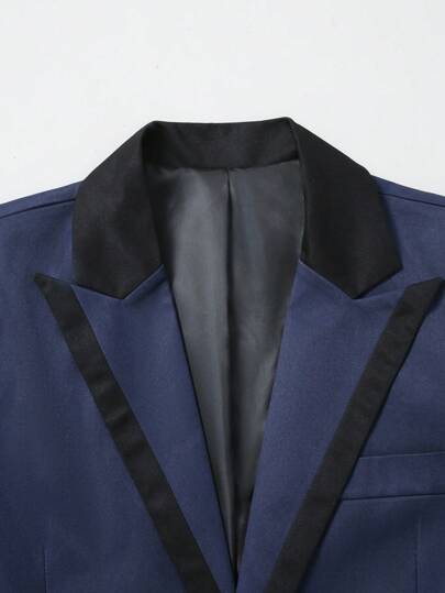 Manfinity Mode بدلة رجالية من قطعتين بالوان مغايرة، جاكيت بياقة متباينة وأكمام طويلة، وبنطلون، مجموعة ملابس رسمية للسفر والعمل للرجال الممتلئين الجسم