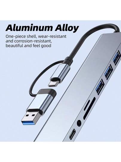 منفذ نوع سي 8 في 2 محور 3.0 یوإس بي سي محطة ترکیزیة ريدر بطاقة إس دي/تي إف محول متعدد الحصص یوإس بي 3.0/2.0 موسع الصوت مفرق