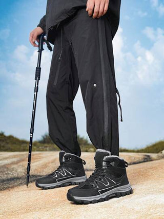 بوت ثلج للرجال، بوت المشي لمسافات طويلة من الجلد/المخمل الاصطناعي مع بطانة، مانعة للانزلاق، دافئة، سهلة التنظيف