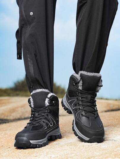 بوت ثلج للرجال، بوت المشي لمسافات طويلة من الجلد/المخمل الاصطناعي مع بطانة، مانعة للانزلاق، دافئة، سهلة التنظيف