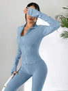 SHEIN EZwear بدلة رياضية للنساء من جاكيت طويلة الأكمام مصنوعة من الأزرق المصنوع من الأقمشة المحبوكة، جاكيت وباسكال
